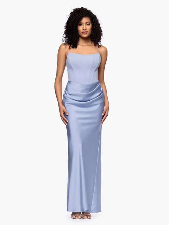 Betsy & Adam Dresses & Skirts - Betsy & Adam Strapless Ruched Scuba Gown Periwinkle Blue Formal Dress Size 4 NWT